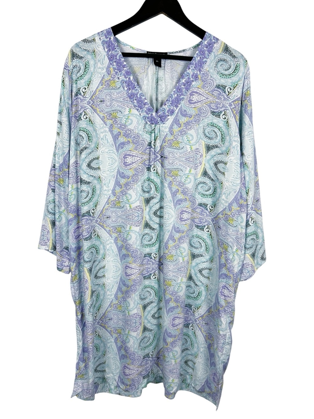 Miss Elaine Relax Light Blue & Lavender Paisley Nightgown Size X-Large
